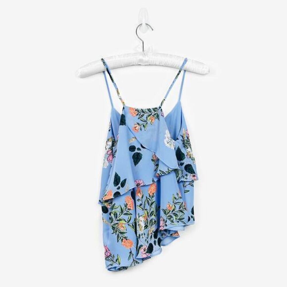 Parker Floral Cami Size S Blue Asymmetrical Tiered Flowy Boho Soft Girl Summer - Picture 2 of 4